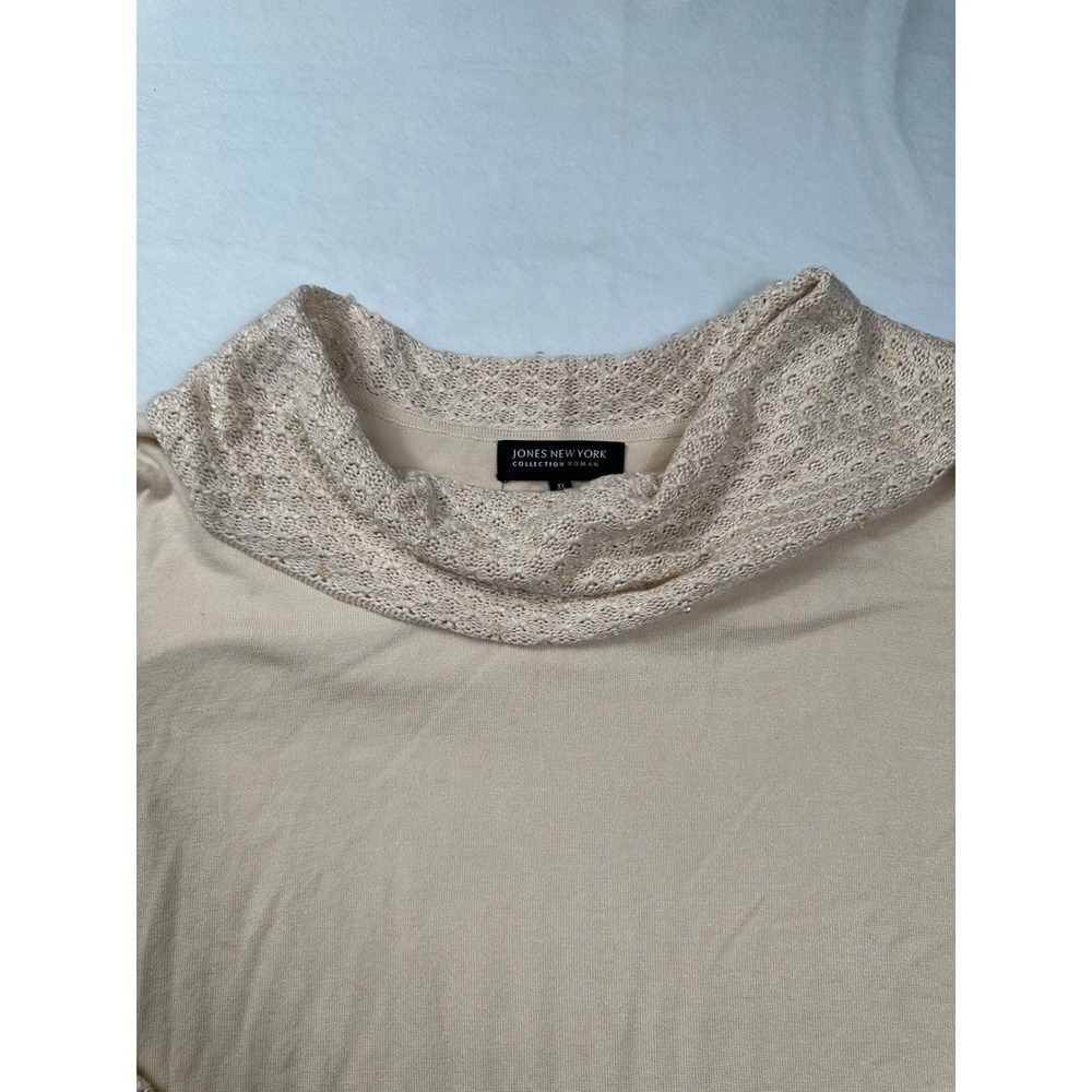 Jones New York Collection Woman Beige Cowl Neck 3/4 Sleeve Top
